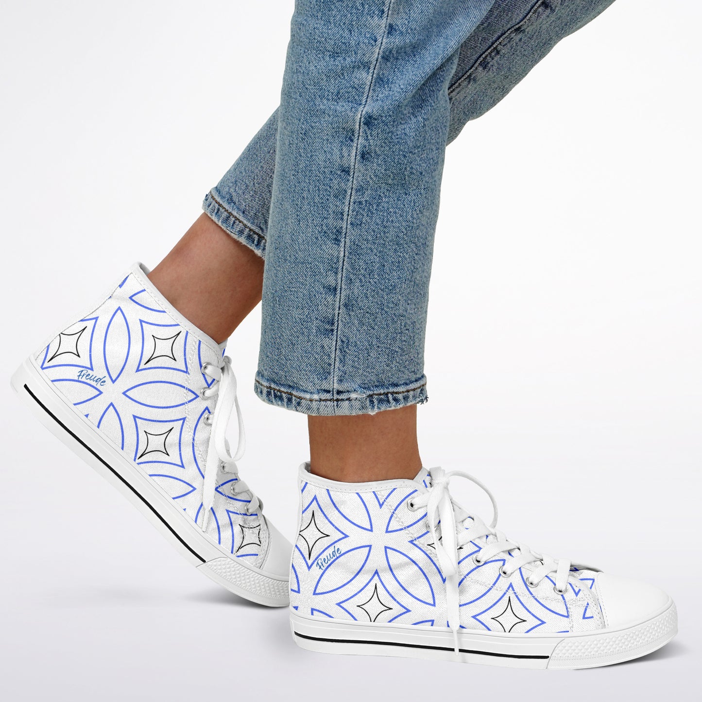 Sneakers High Tops with Geometric Designs and the Word 'Freude'