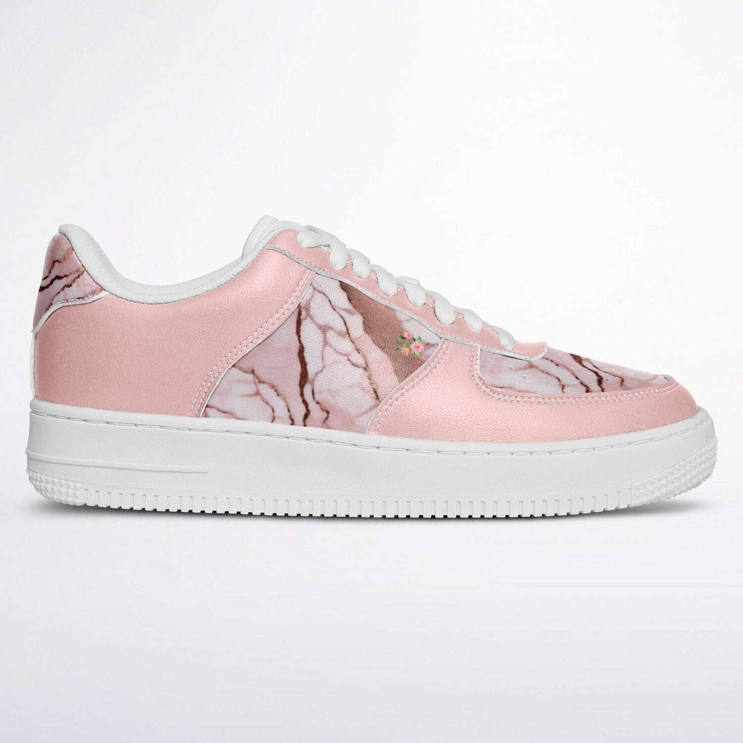 Sneakers Low Tops with Marble Pattern and Hand-Painted Roses