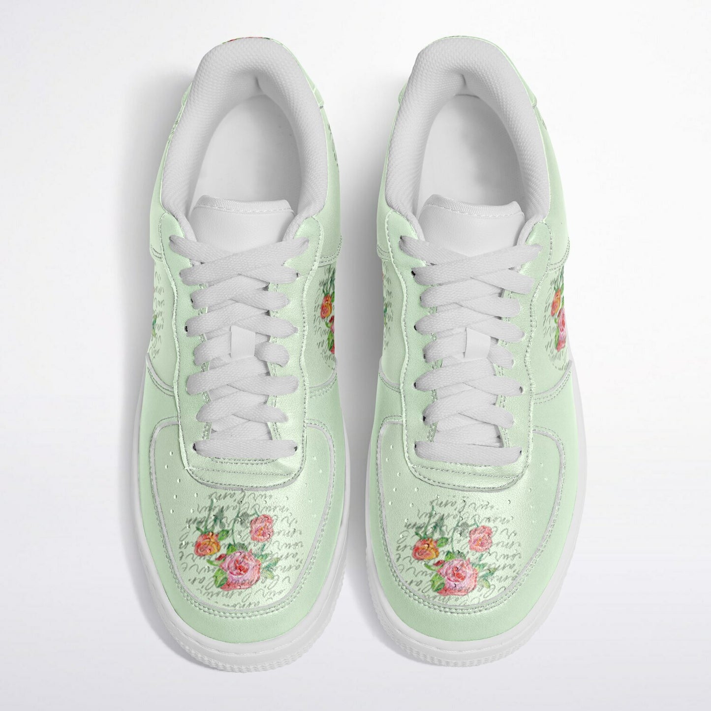 Sneakers Low Tops with Hand-Painted Roses and French Text