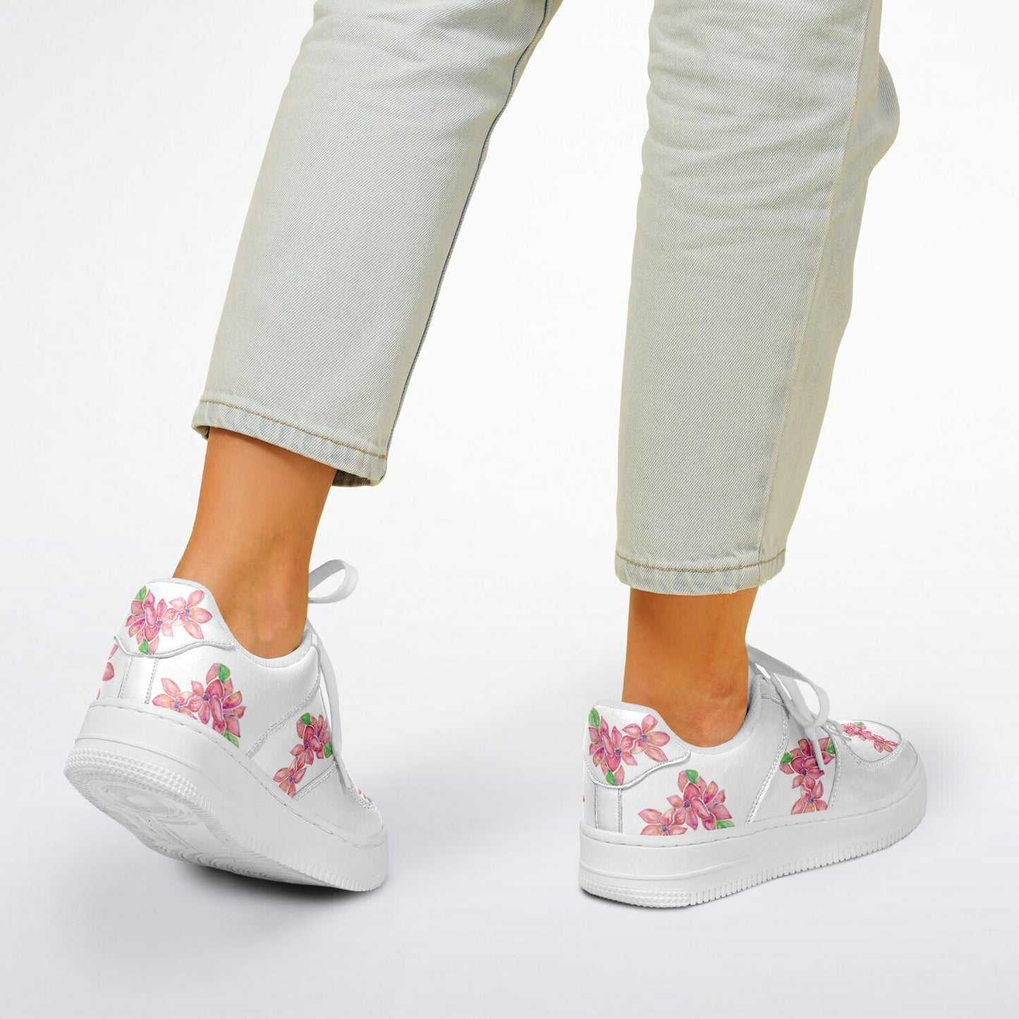 Sneakers Low Tops with Hand-Painted Floral Design