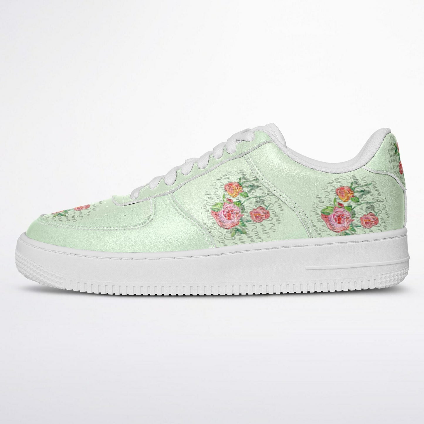 Sneakers Low Tops with Hand-Painted Roses and French Text