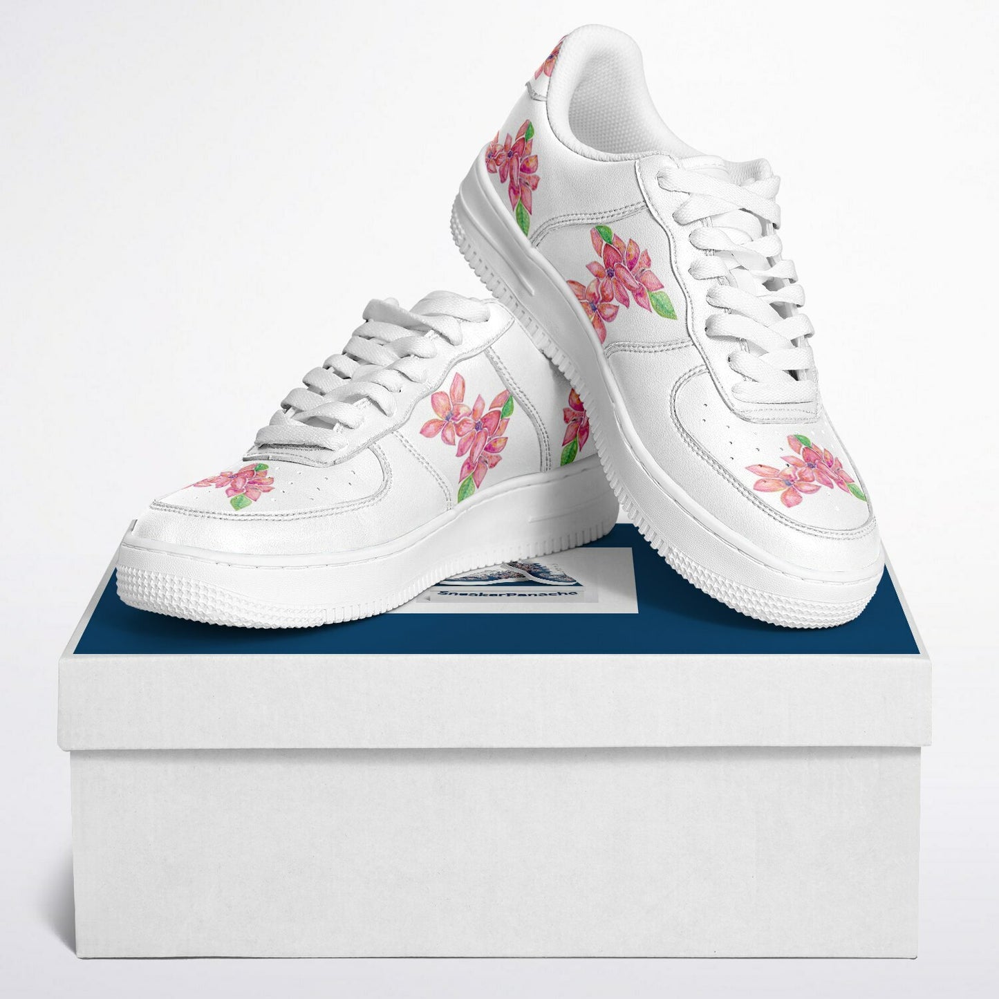 Sneakers Low Tops with Hand-Painted Floral Design