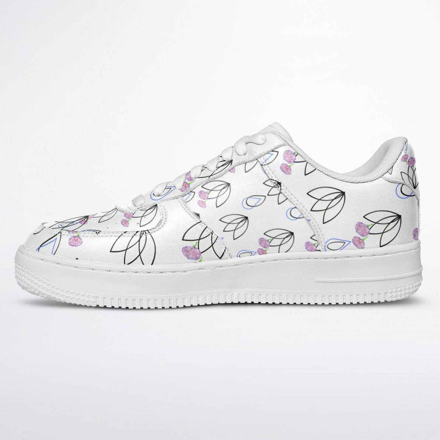 Sneakers Low Tops with Teardrop  Design and Hand-Painted Flowers