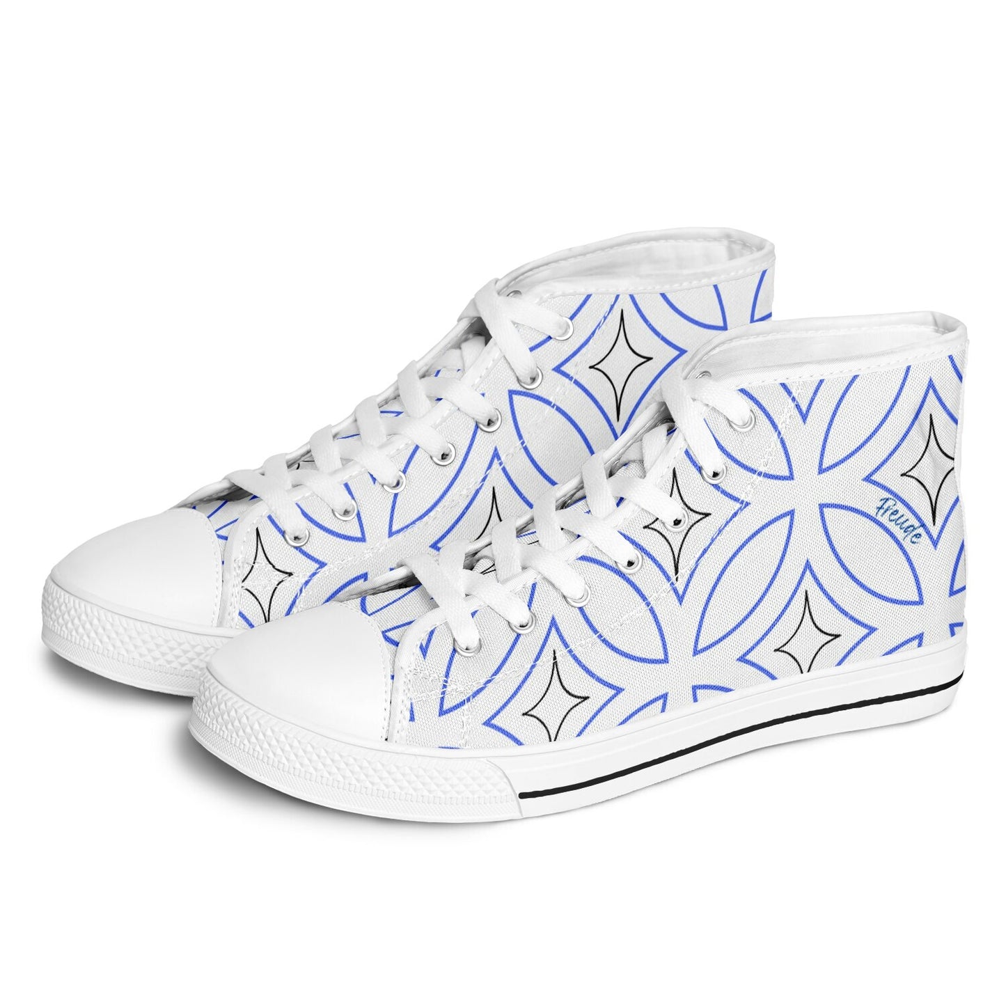 Sneakers High Tops with Geometric Designs and the Word 'Freude'