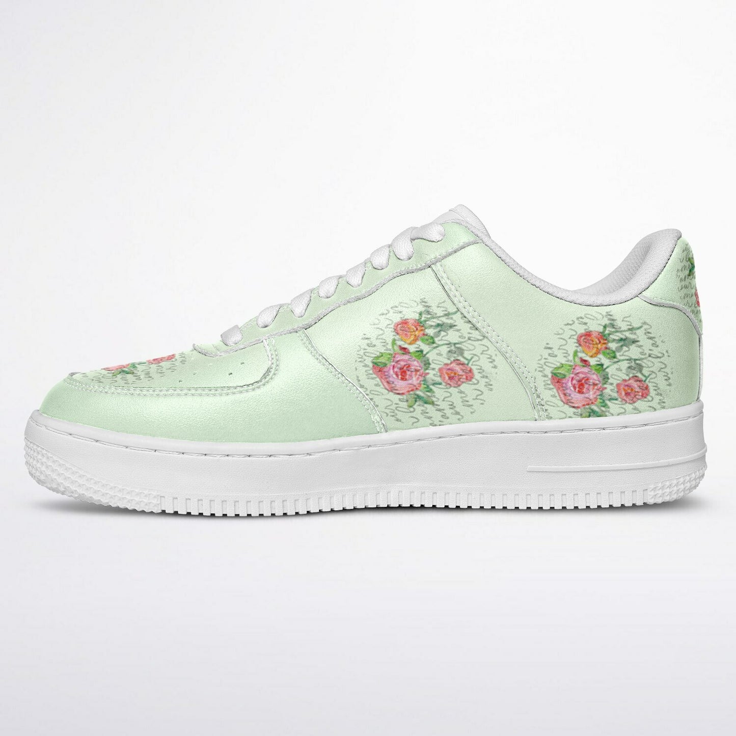 Sneakers Low Tops with Hand-Painted Roses and French Text