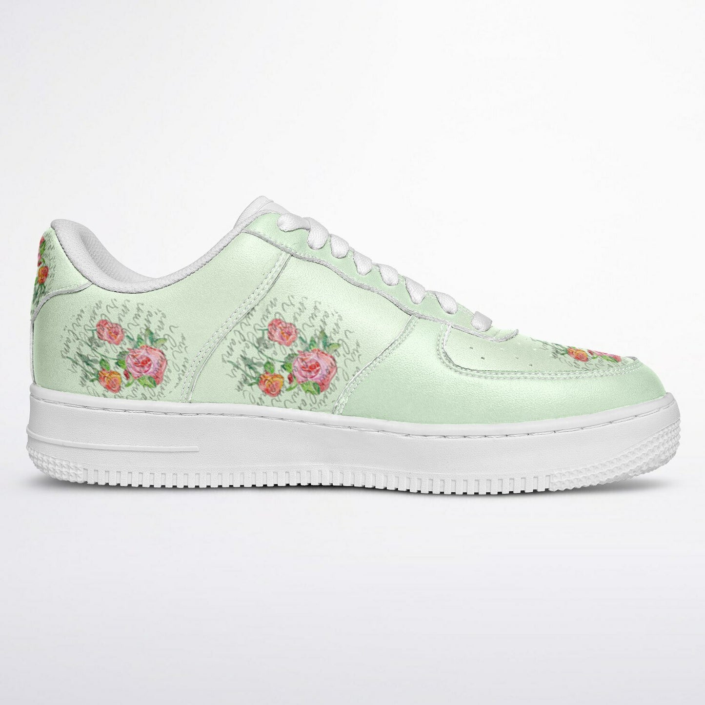 Sneakers Low Tops with Hand-Painted Roses and French Text