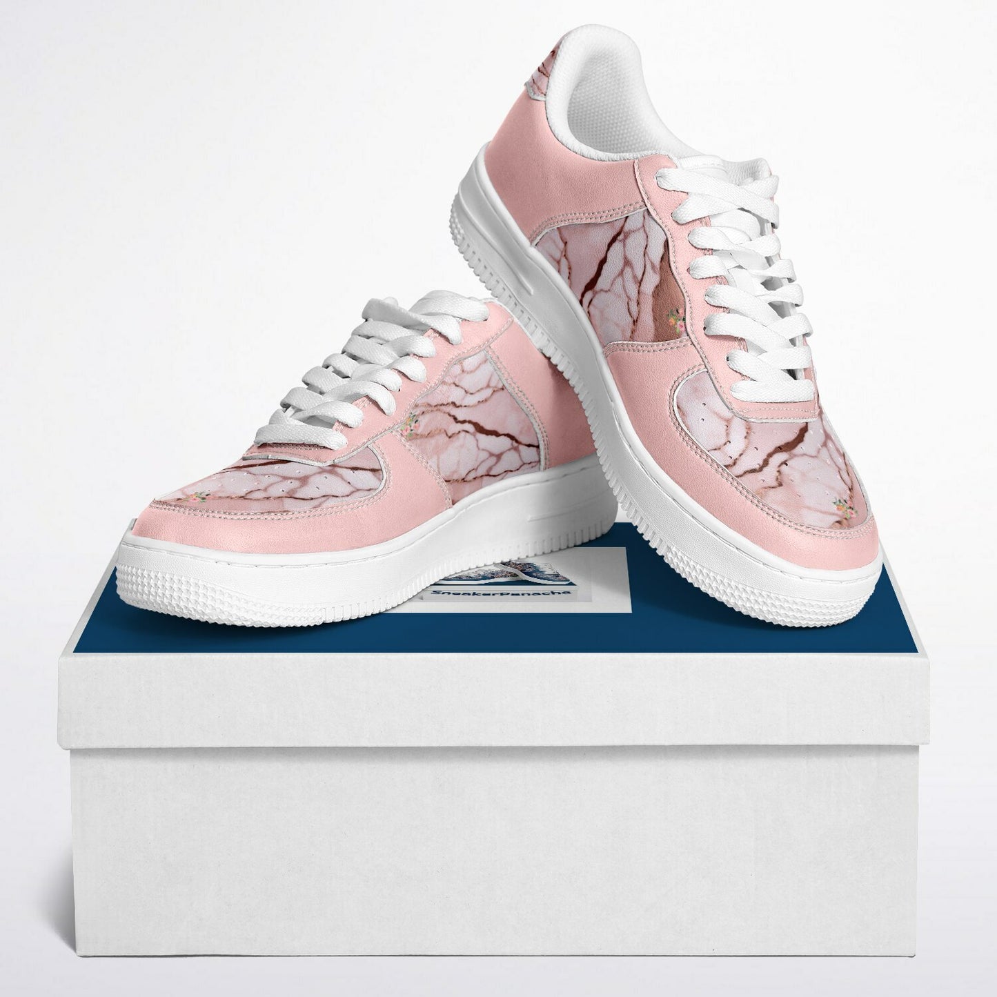 Sneakers Low Tops with Marble Pattern and Hand-Painted Roses