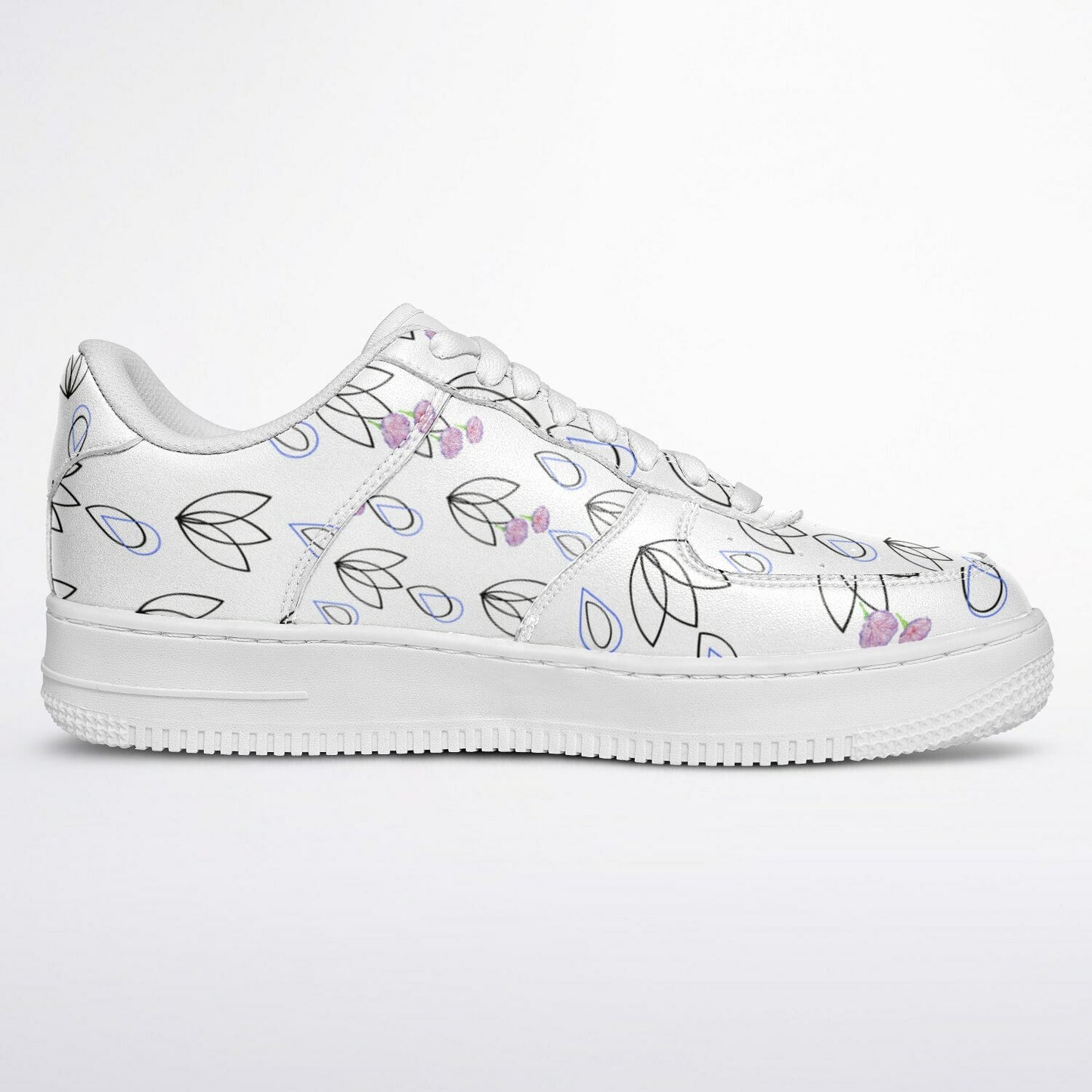 Sneakers Low Tops with Teardrop  Design and Hand-Painted Flowers