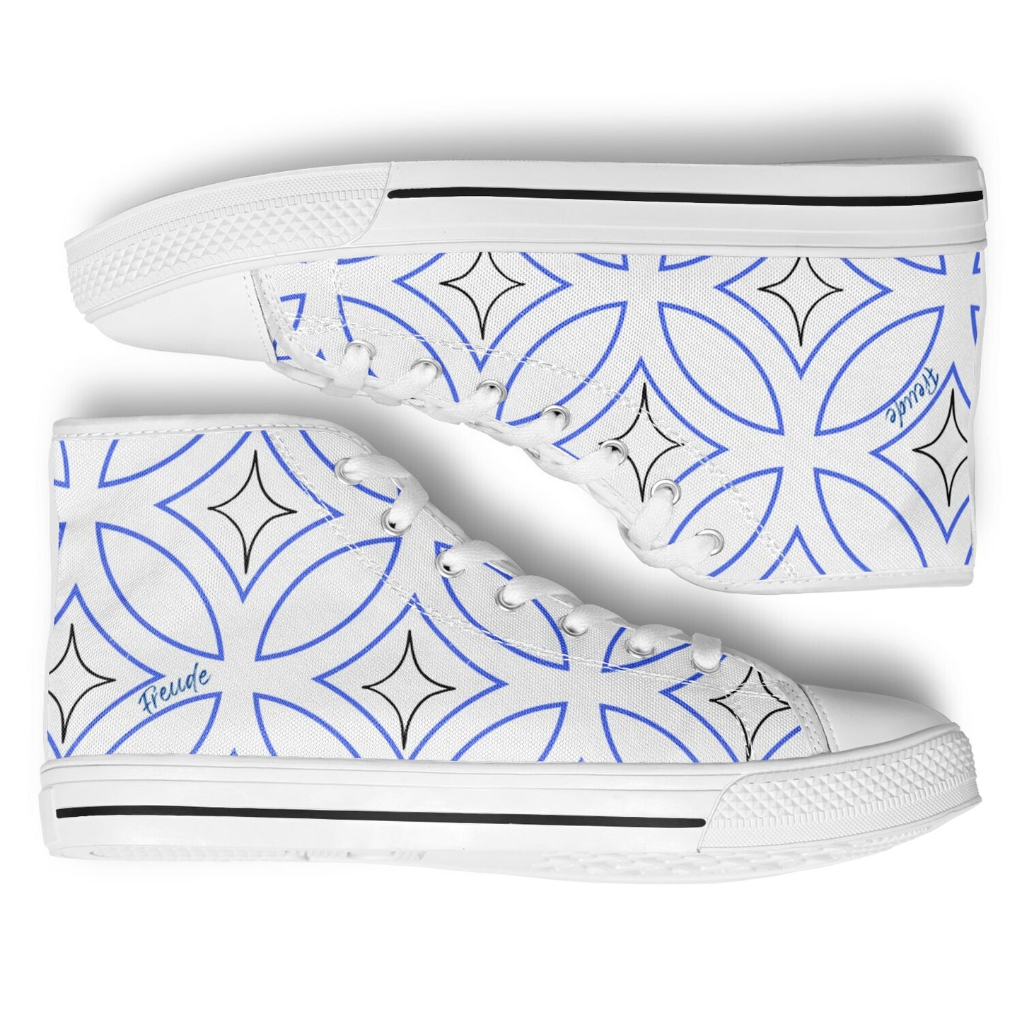 Sneakers High Tops with Geometric Designs and the Word 'Freude'