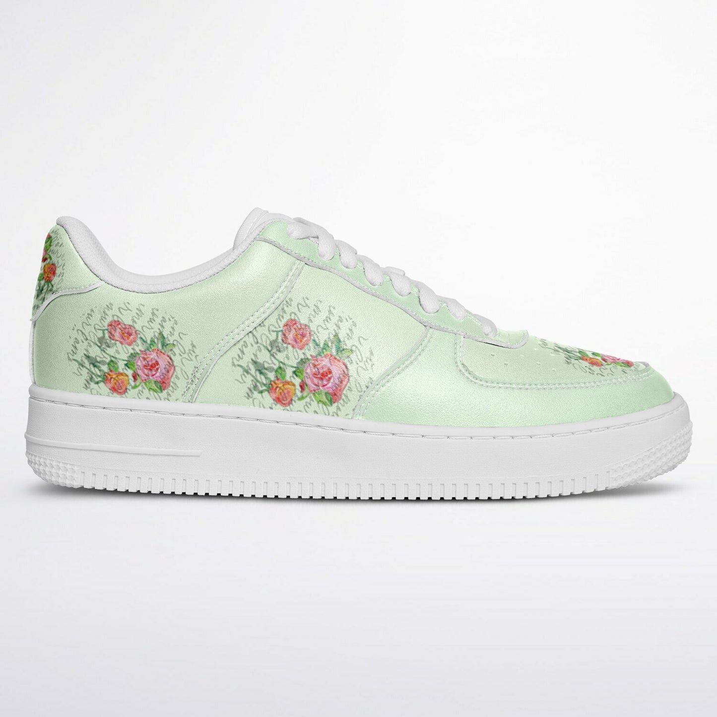 Sneakers Low Tops with Hand-Painted Roses and French Text