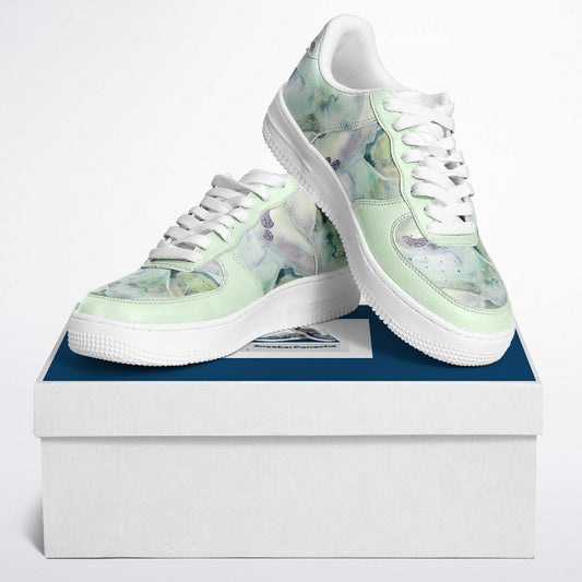 Sneakers Low Tops with Abstract Landscape Design in Blues and Greens