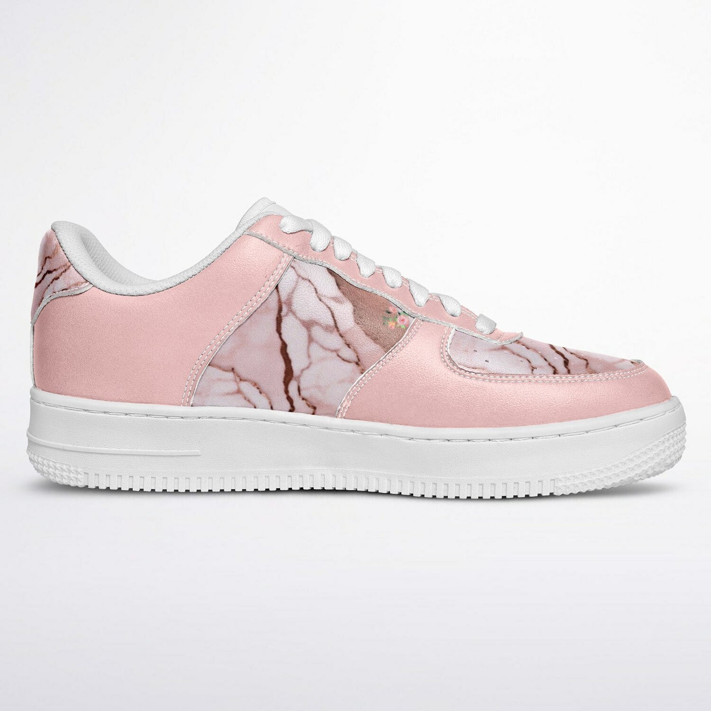 Sneakers Low Tops with Marble Pattern and Hand-Painted Roses