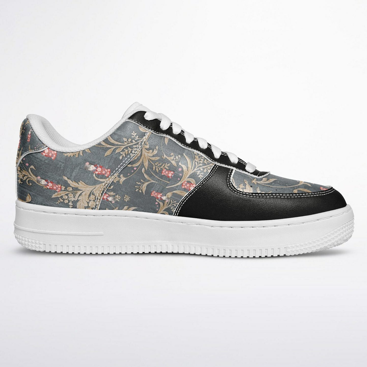 Sneakers Low Tops in Black with Gold Design and Hand-Painted Kabuki Dolls