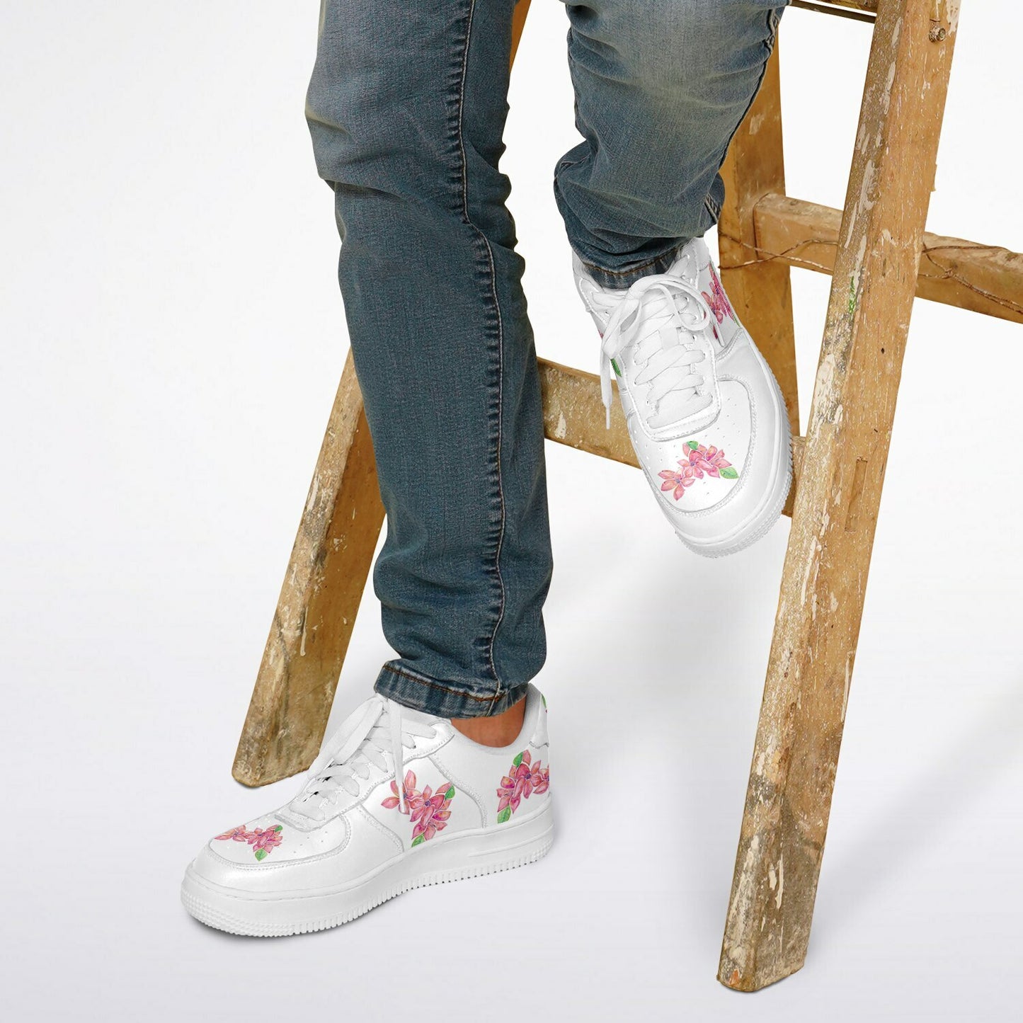 Sneakers Low Tops with Hand-Painted Floral Design