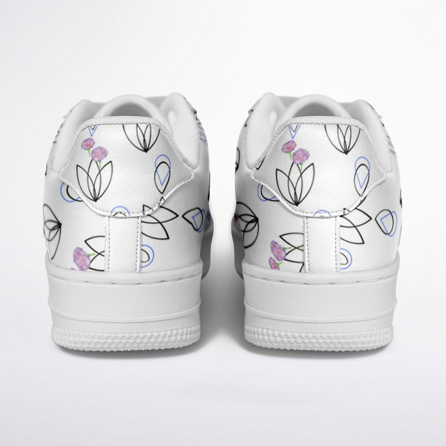 Sneakers Low Tops with Teardrop  Design and Hand-Painted Flowers