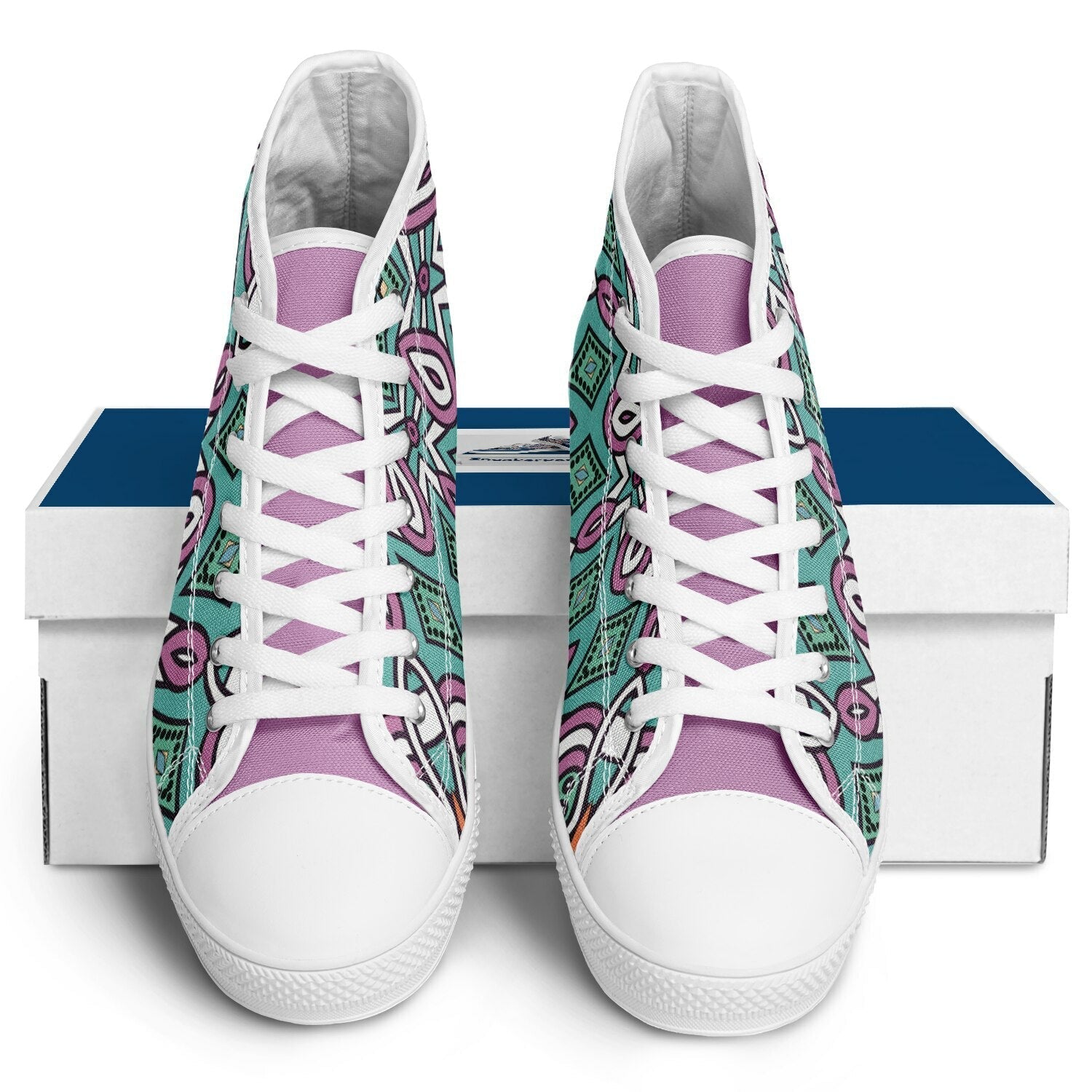 Sneakers High Tops with Green and Purple Patterns - sneakerpanache.comSneakers High Tops with Green and Purple Patterns