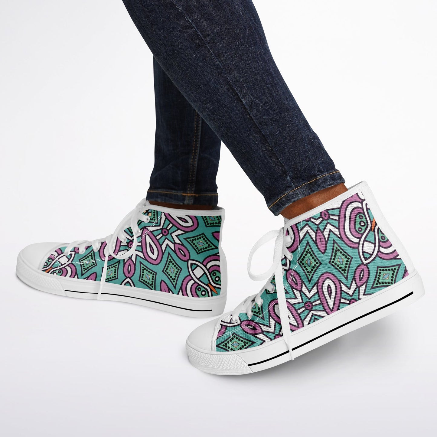 Sneakers High Tops with Green and Purple Patterns - sneakerpanache.comSneakers High Tops with Green and Purple Patterns