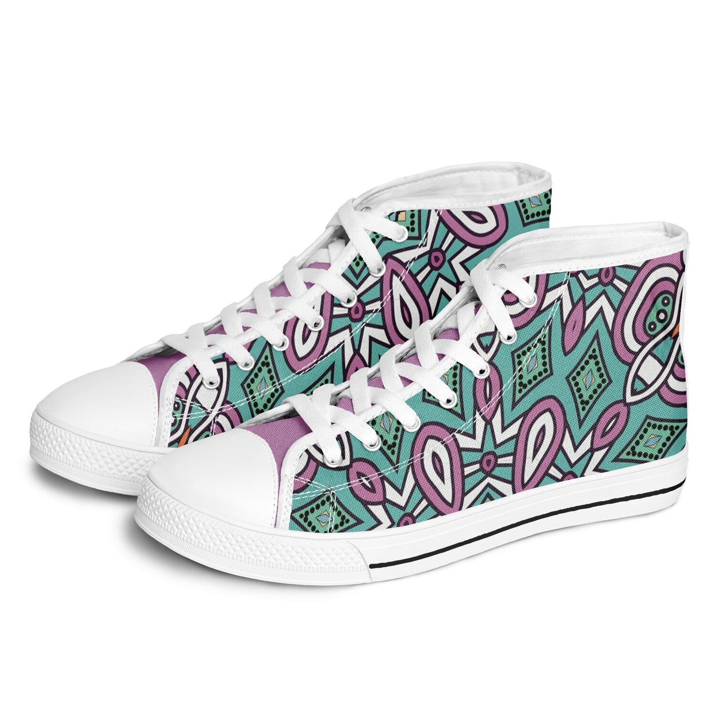 Sneakers High Tops with Green and Purple Patterns - sneakerpanache.comSneakers High Tops with Green and Purple Patterns