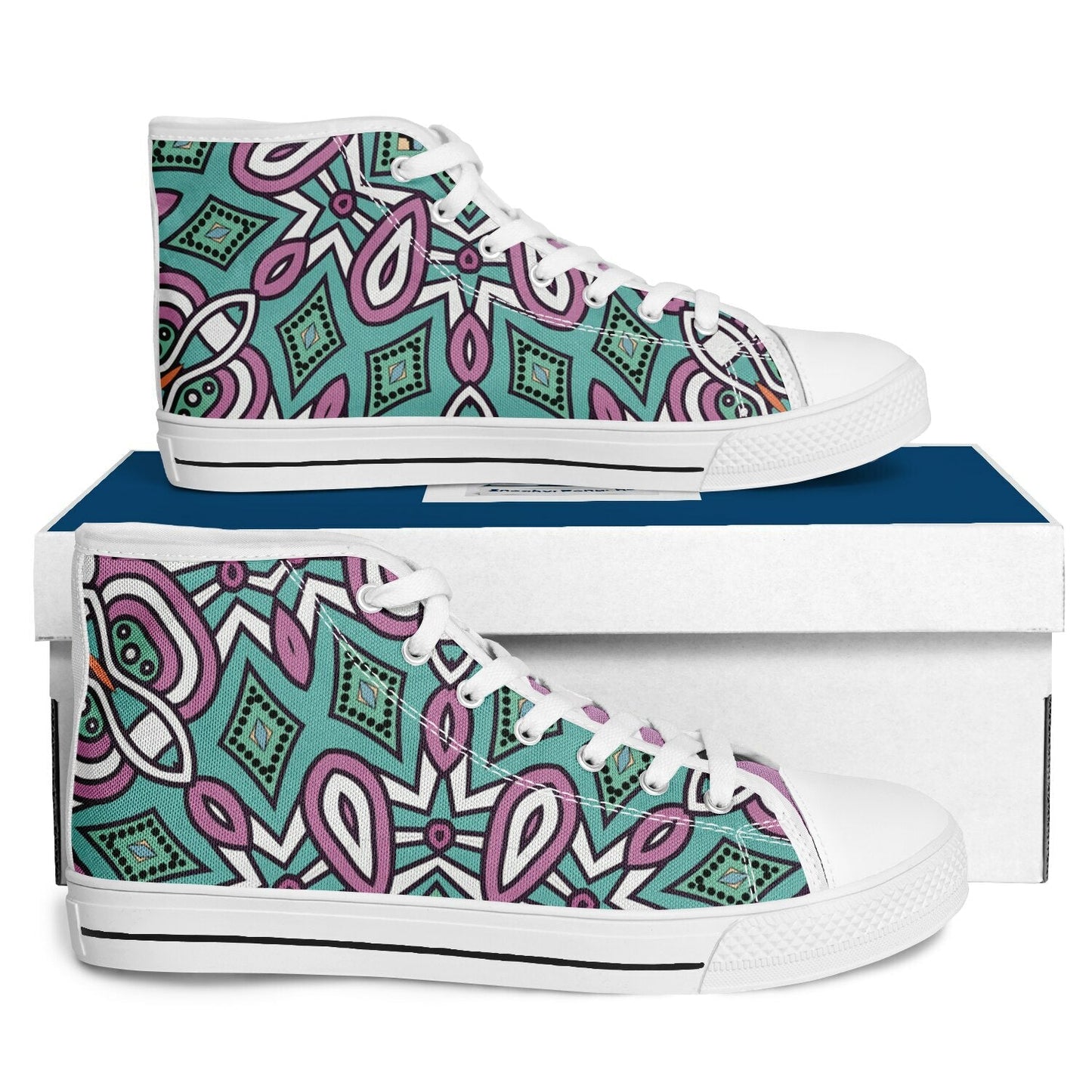 Sneakers High Tops with Green and Purple Patterns - sneakerpanache.comSneakers High Tops with Green and Purple Patterns