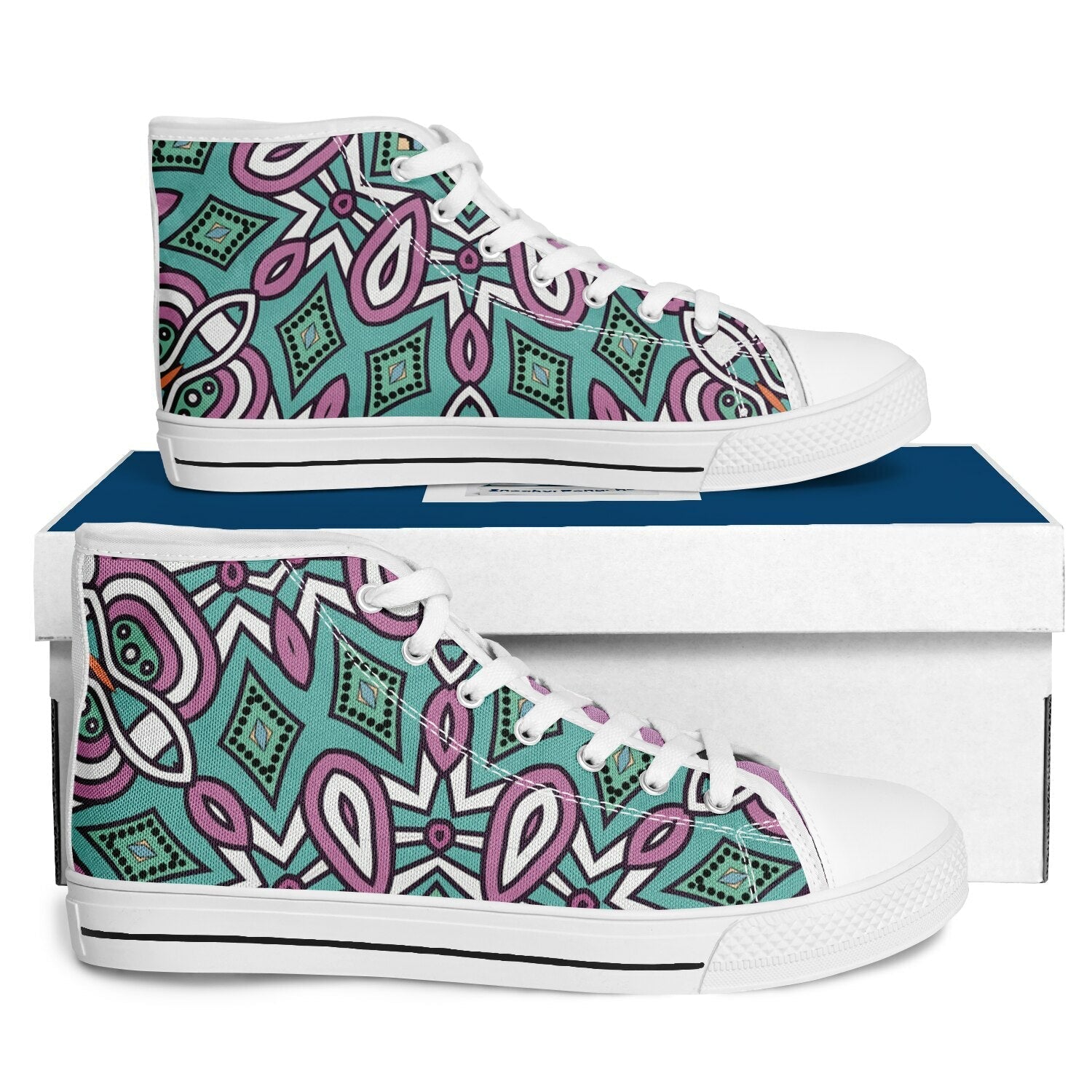 Sneakers High Tops with Green and Purple Patterns - sneakerpanache.comSneakers High Tops with Green and Purple Patterns