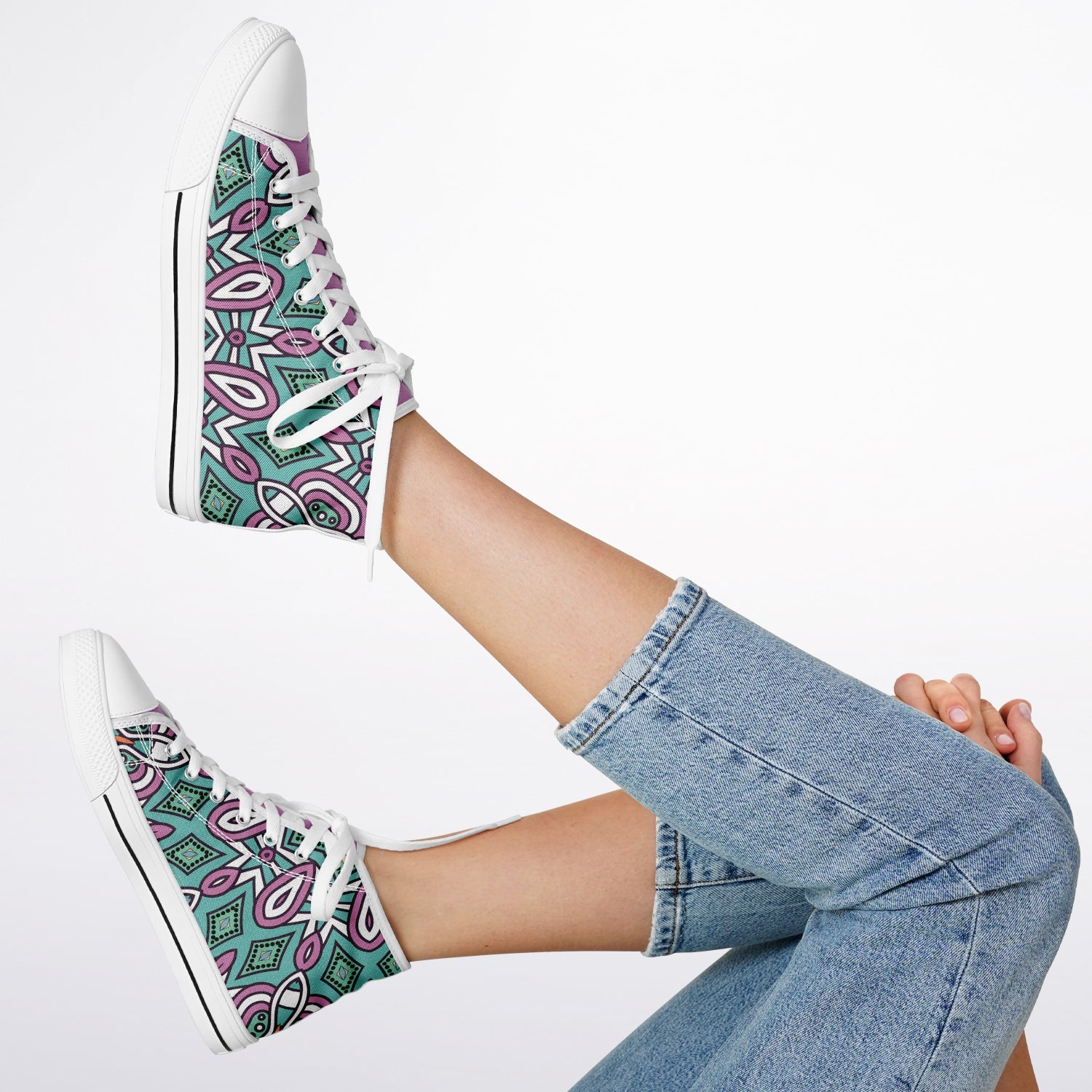 Sneakers High Tops with Green and Purple Patterns - sneakerpanache.comSneakers High Tops with Green and Purple Patterns