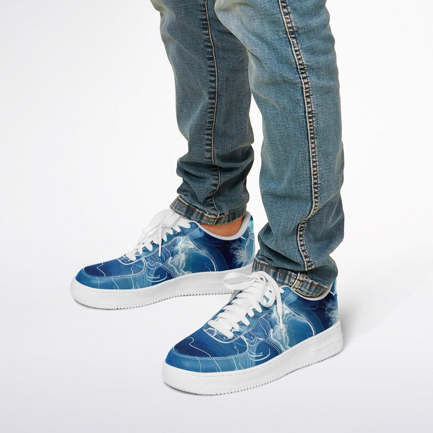 Sneakers Low Top with Waves and Hand - Painted Boat - sneakerpanache.comSneakers Low Top with Waves and Hand - Painted Boat