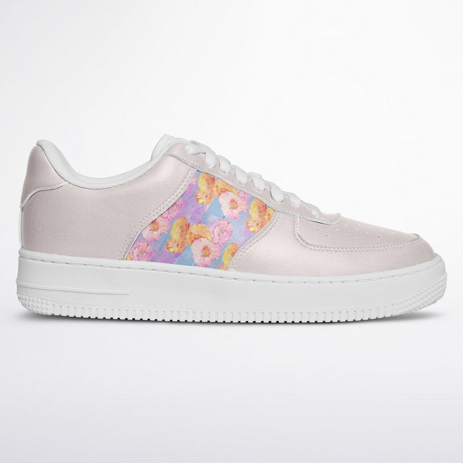 Sneakers Low Tops with Colourful Poppies on Pale Pink Background - sneakerpanache.comSneakers Low Tops with Colourful Poppies on Pale Pink Background