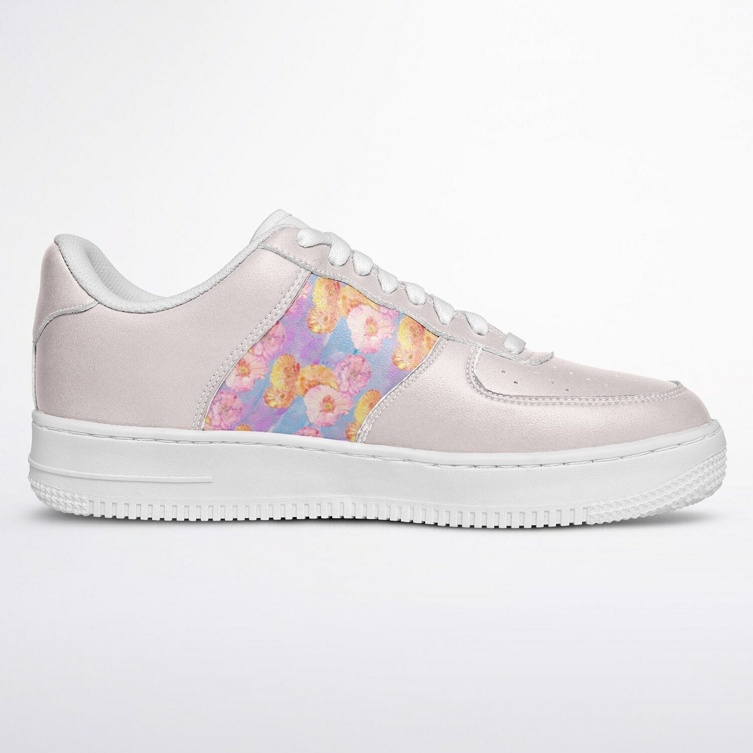 Sneakers Low Tops with Colourful Poppies on Pale Pink Background - sneakerpanache.comSneakers Low Tops with Colourful Poppies on Pale Pink Background