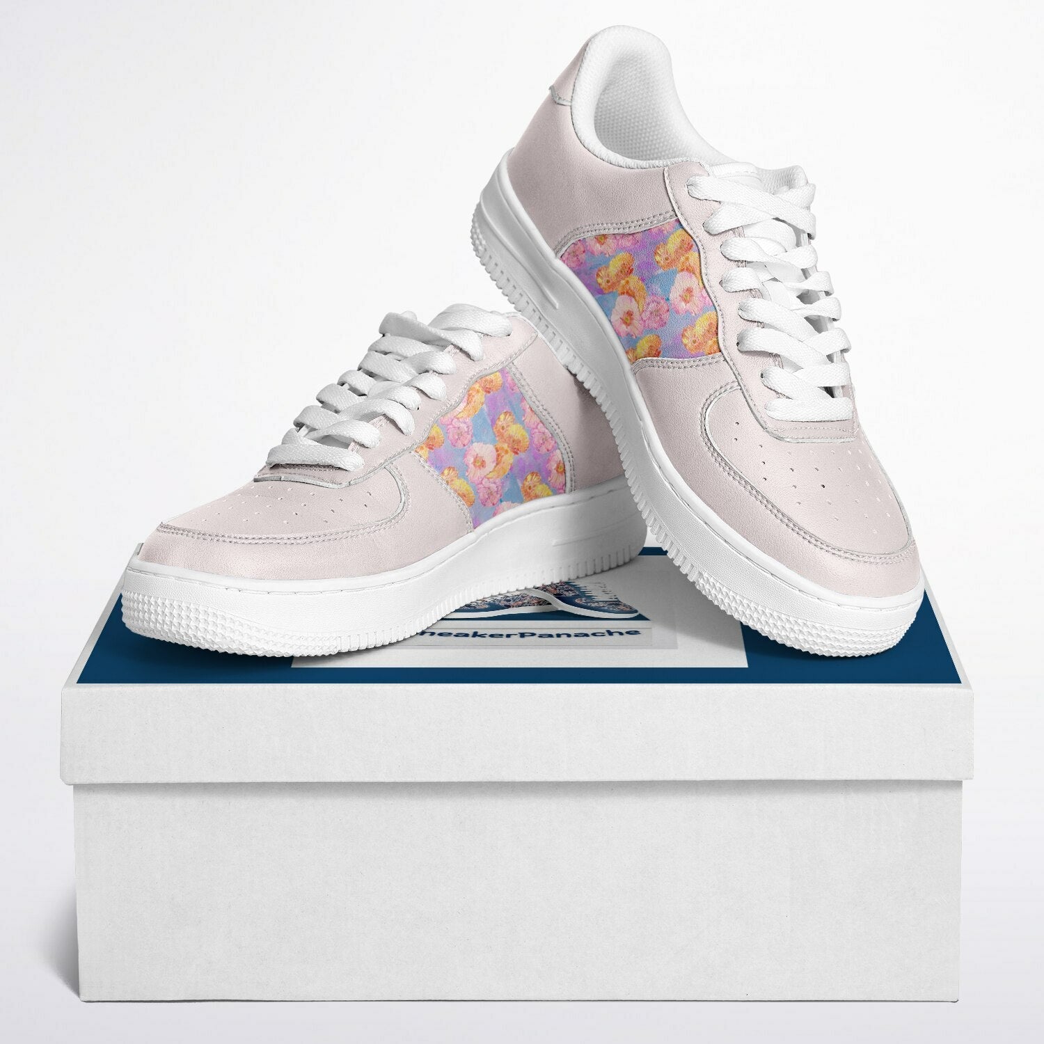 Sneakers Low Tops with Colourful Poppies on Pale Pink Background - sneakerpanache.comSneakers Low Tops with Colourful Poppies on Pale Pink Background