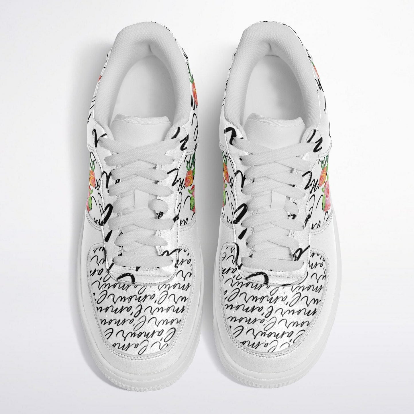 Sneakers Low Tops with French Script and Hand - Painted Roses - sneakerpanache.com