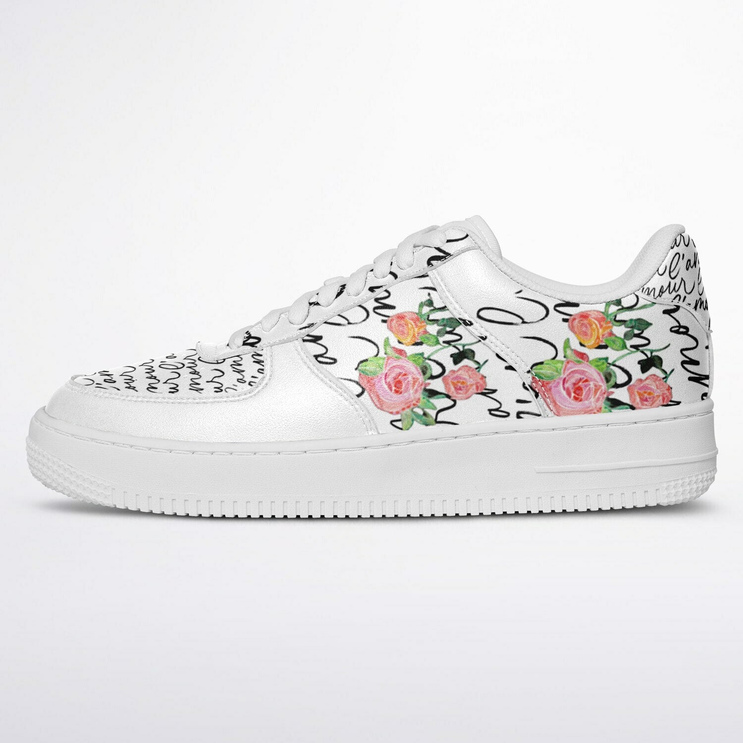 Sneakers Low Tops with French Script and Hand - Painted Roses - sneakerpanache.com