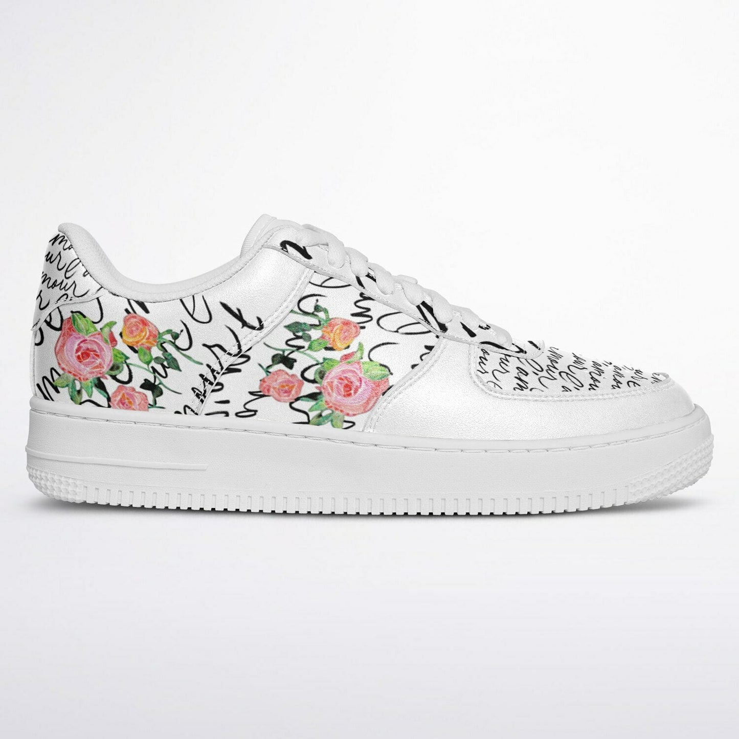 Sneakers Low Tops with French Script and Hand - Painted Roses - sneakerpanache.com