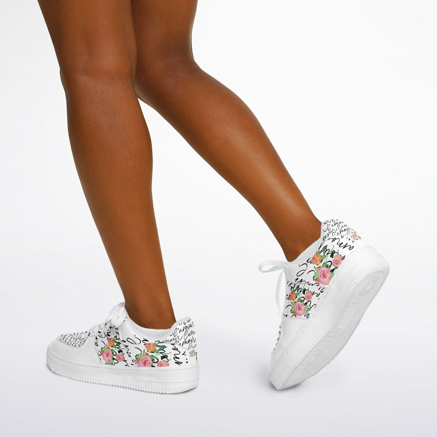 Sneakers Low Tops with French Script and Hand - Painted Roses - sneakerpanache.com