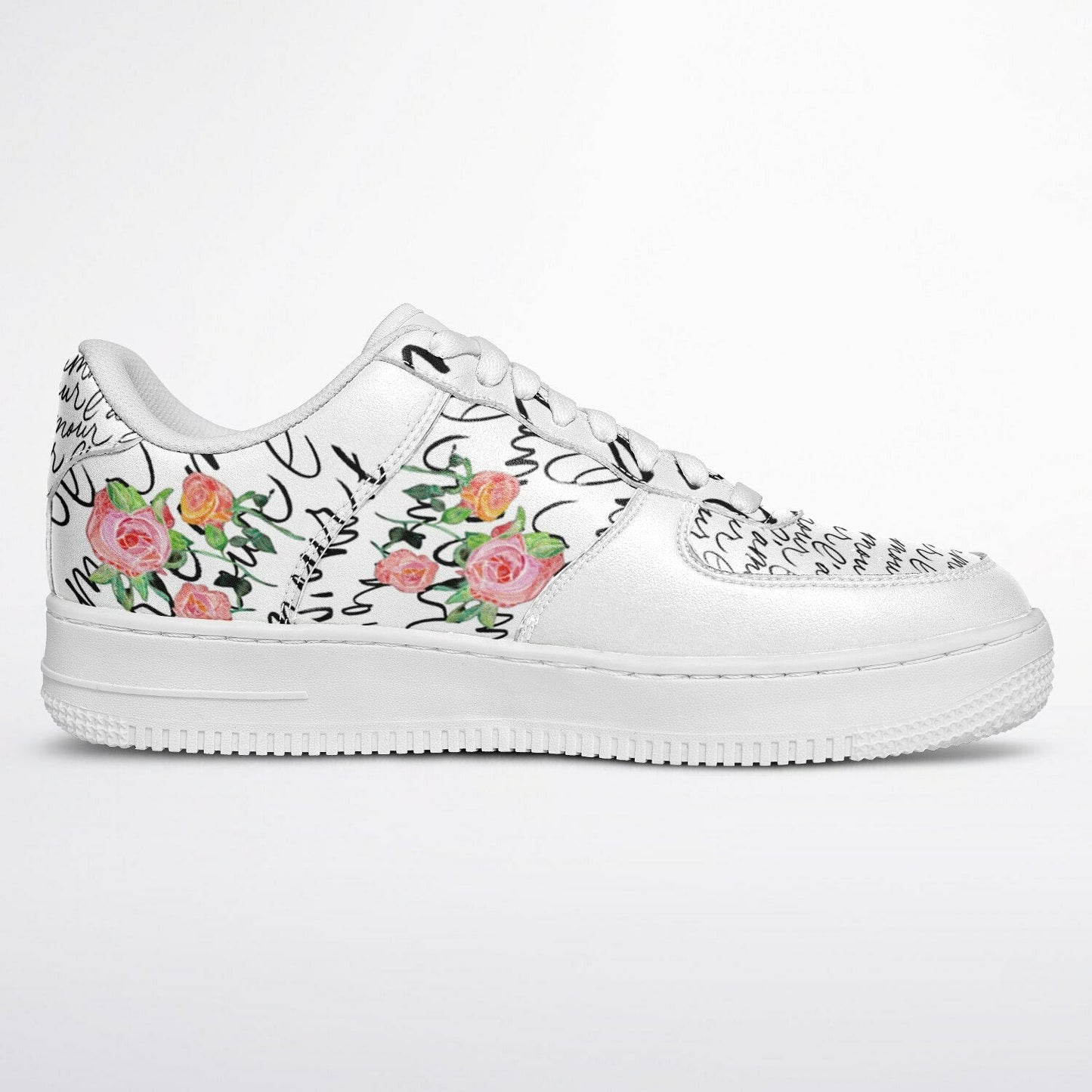 Sneakers Low Tops with French Script and Hand - Painted Roses - sneakerpanache.com