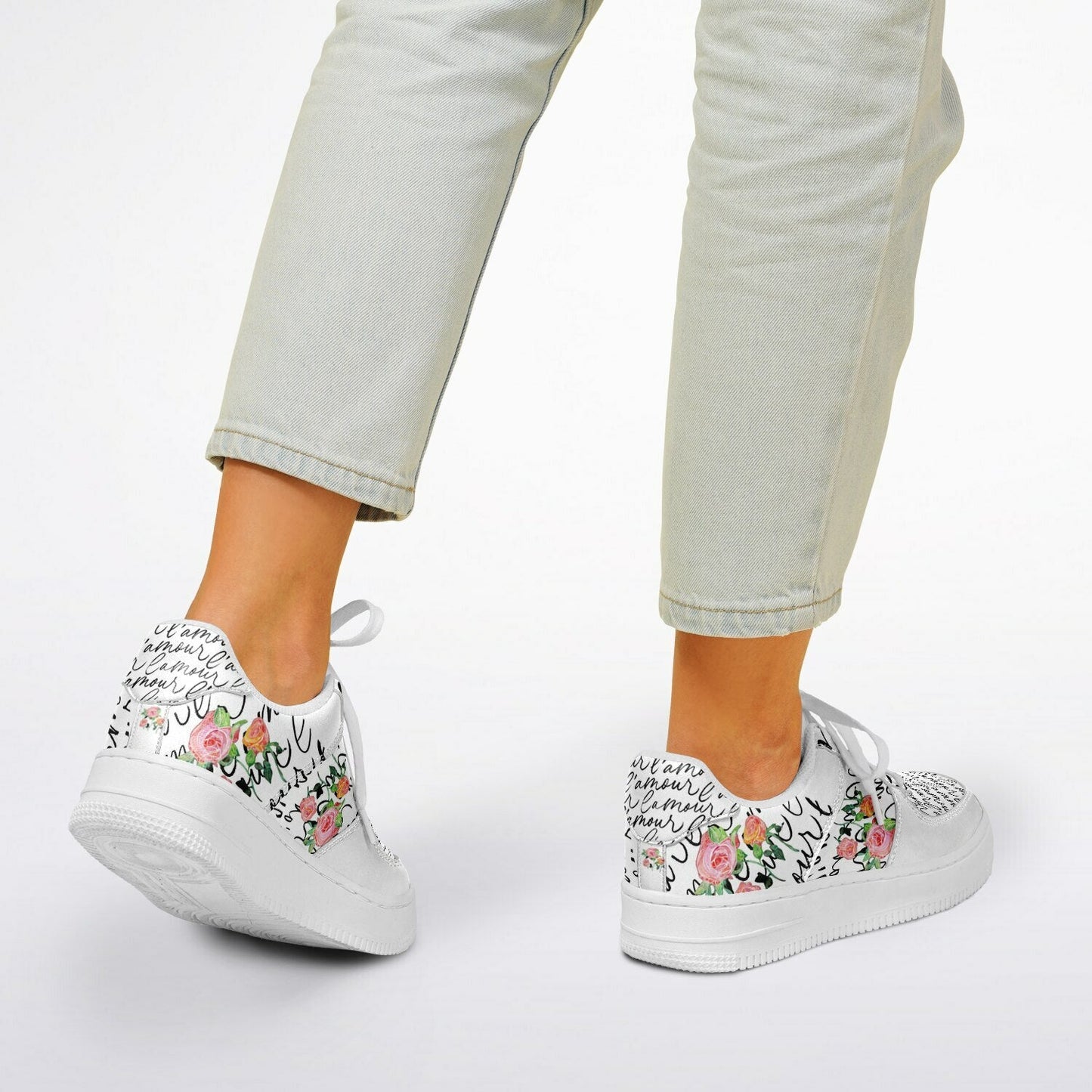 Sneakers Low Tops with French Script and Hand - Painted Roses - sneakerpanache.com