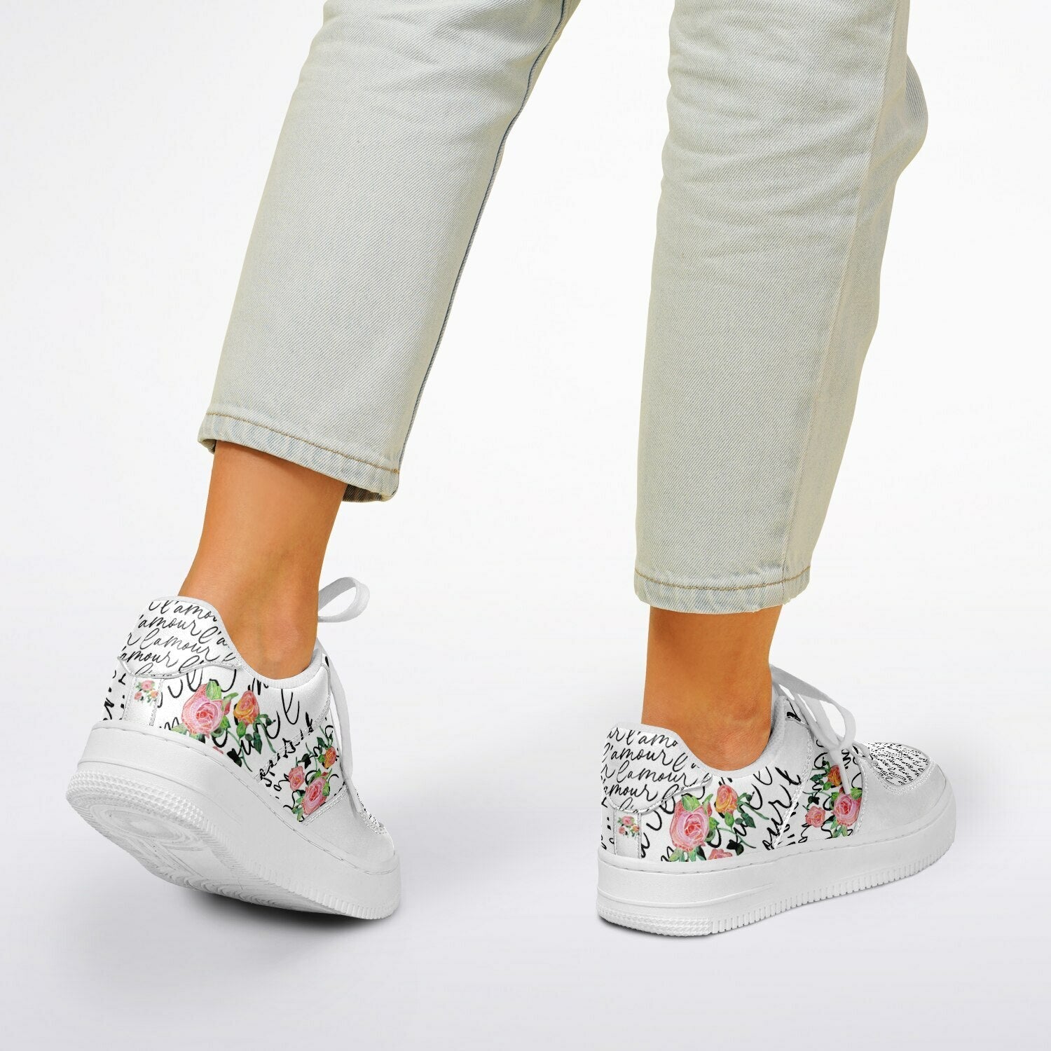 Sneakers Low Tops with French Script and Hand - Painted Roses - sneakerpanache.com