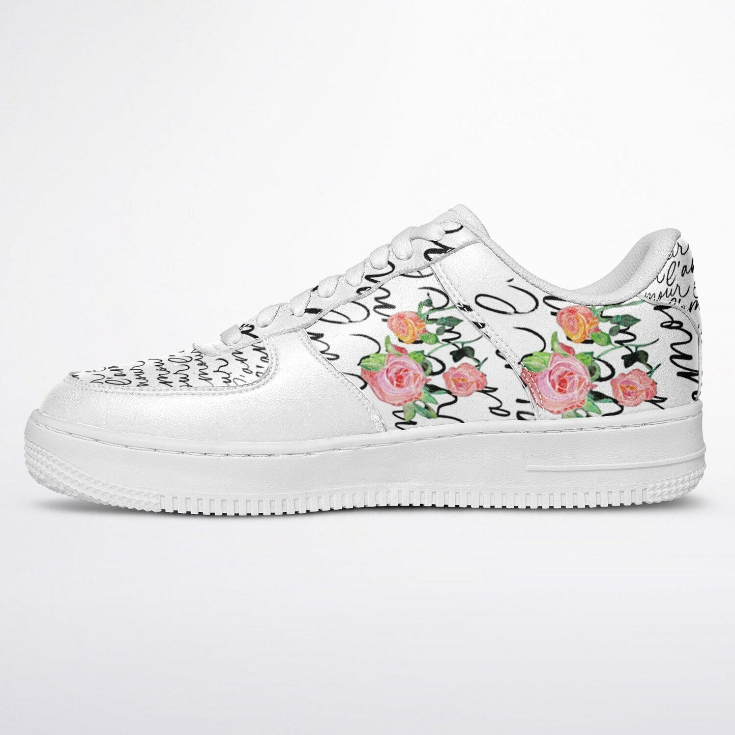 Sneakers Low Tops with French Script and Hand - Painted Roses - sneakerpanache.comSneakers Low Tops with French Script and Hand - Painted Roses